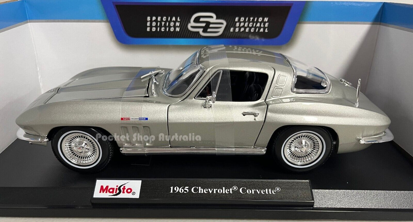 Maisto 1965 Chevrolet Corvette - Grey - 1:18 Diecast Classic Muscle Car