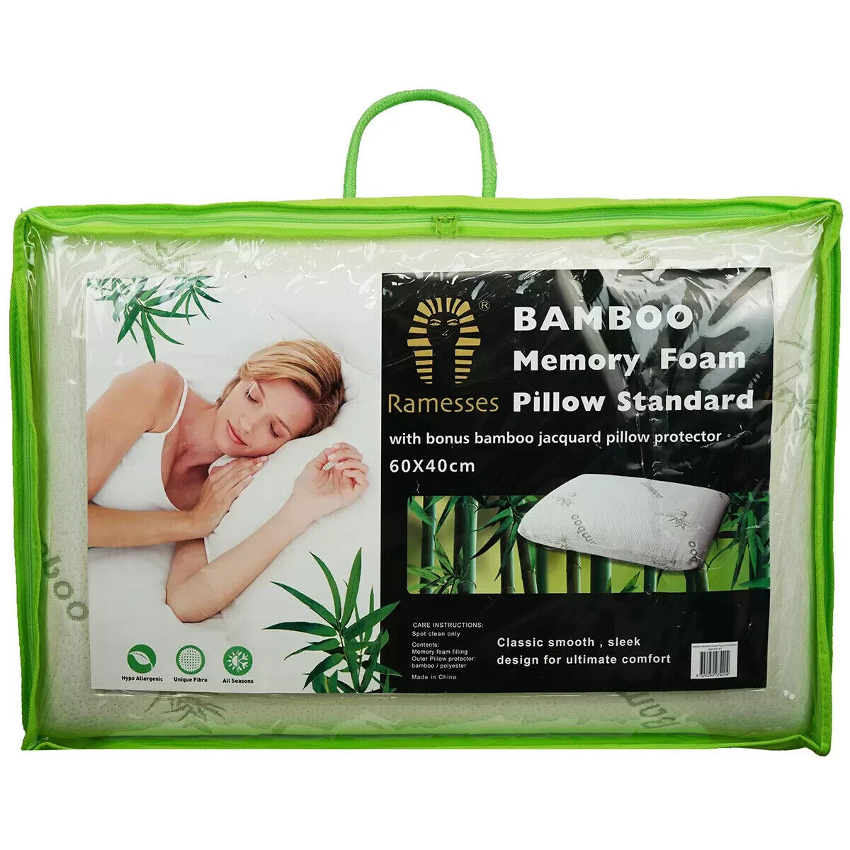 Ramesses Bamboo Memory Foam Standard Pillow w/ Bonus Jacquard Pillow Protector
