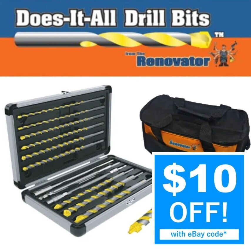 Does-It-All Drill Bits 12pc Large PRO Set Renovator Masonry Metal Wood