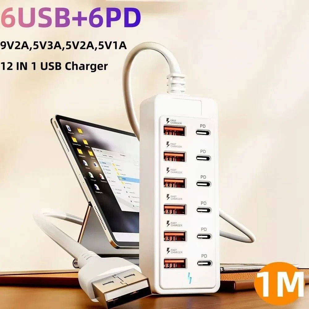12 in 1 Charging Station Multiple Ports USB Hub NEW USB C A Charger Office