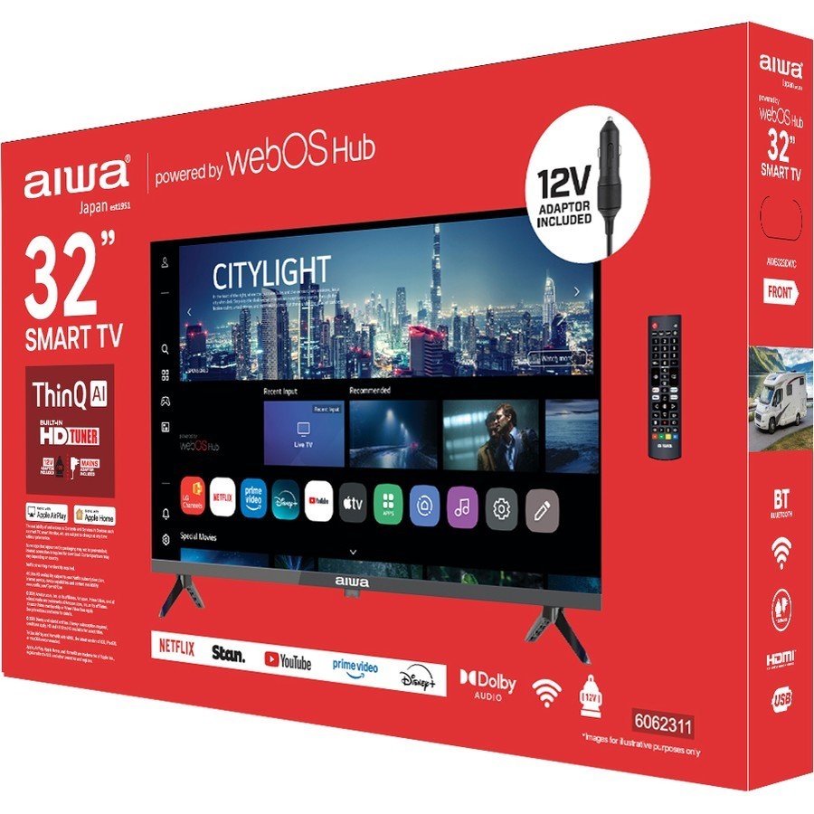 AIWA 32" LED WebOS ThinQ AI Smart HD TV Dolby Audio 12V Caravan Adapter