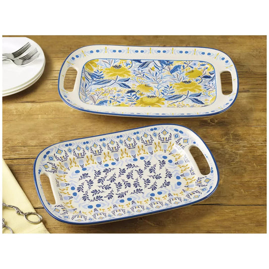 Fitz and Floyd Madeline Serving Platters Large Small Stoneware 2 Piece Set
