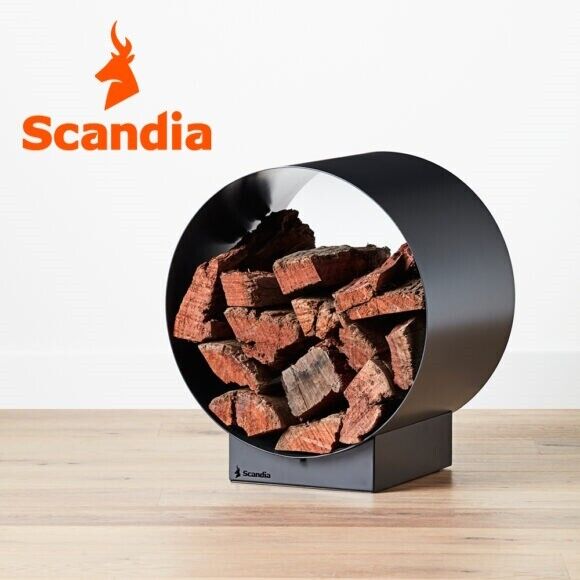 Scandia Round 450 45cm Wood Log Holder Rack Storage Ashen black