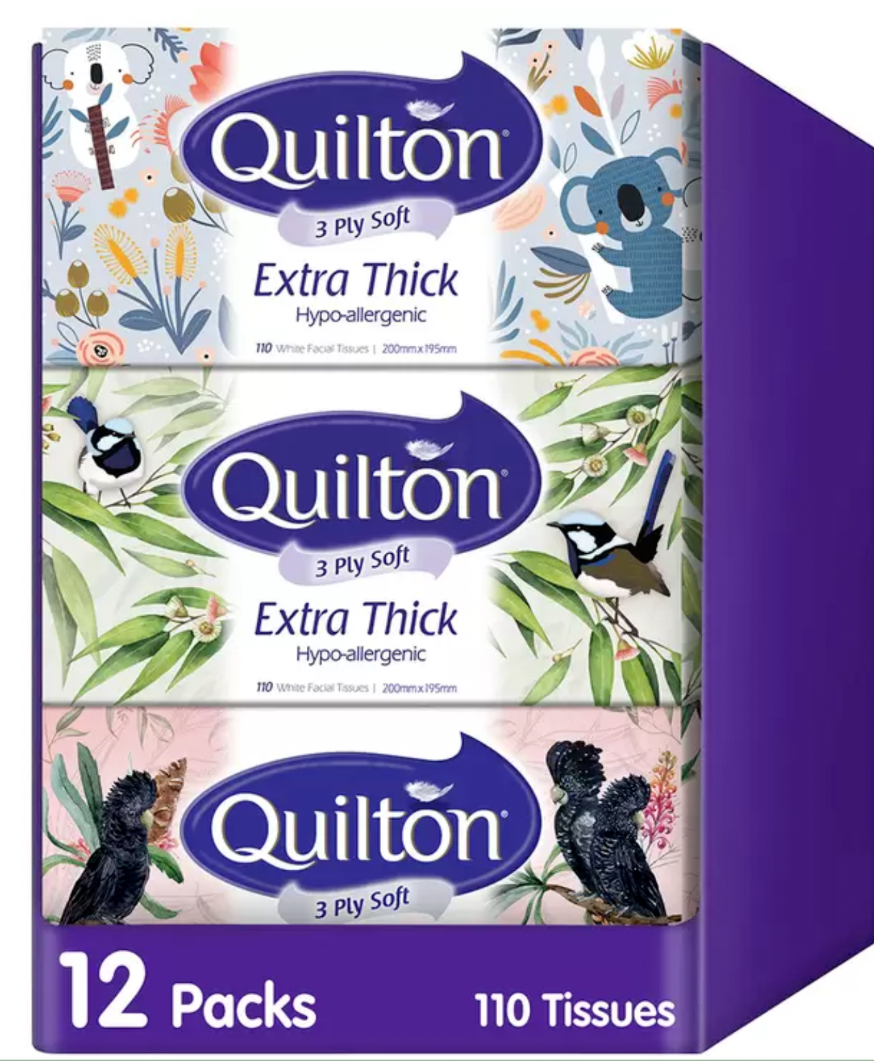 Quilton 3 Ply Facial Tissues 12 x 110 Sheets