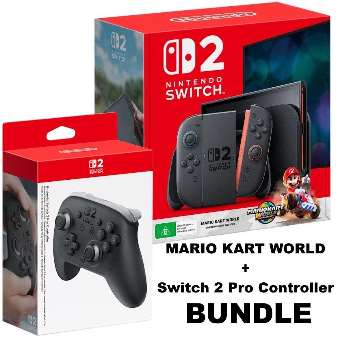 Nintendo Switch 2 Console + Mario Kart World Game + S2 Pro Controller Bundle NEW