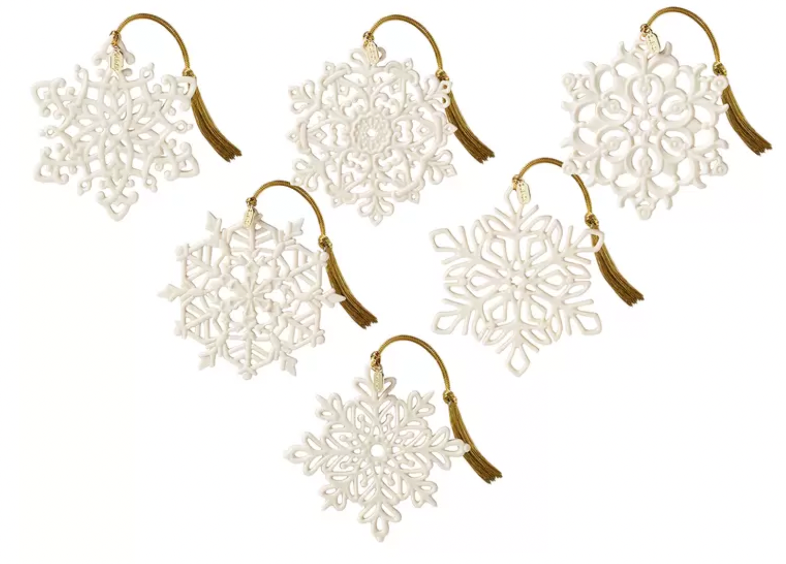 Christmas Lenox Porcelain Snowflake Christmas Ornaments Set of 6 Designs