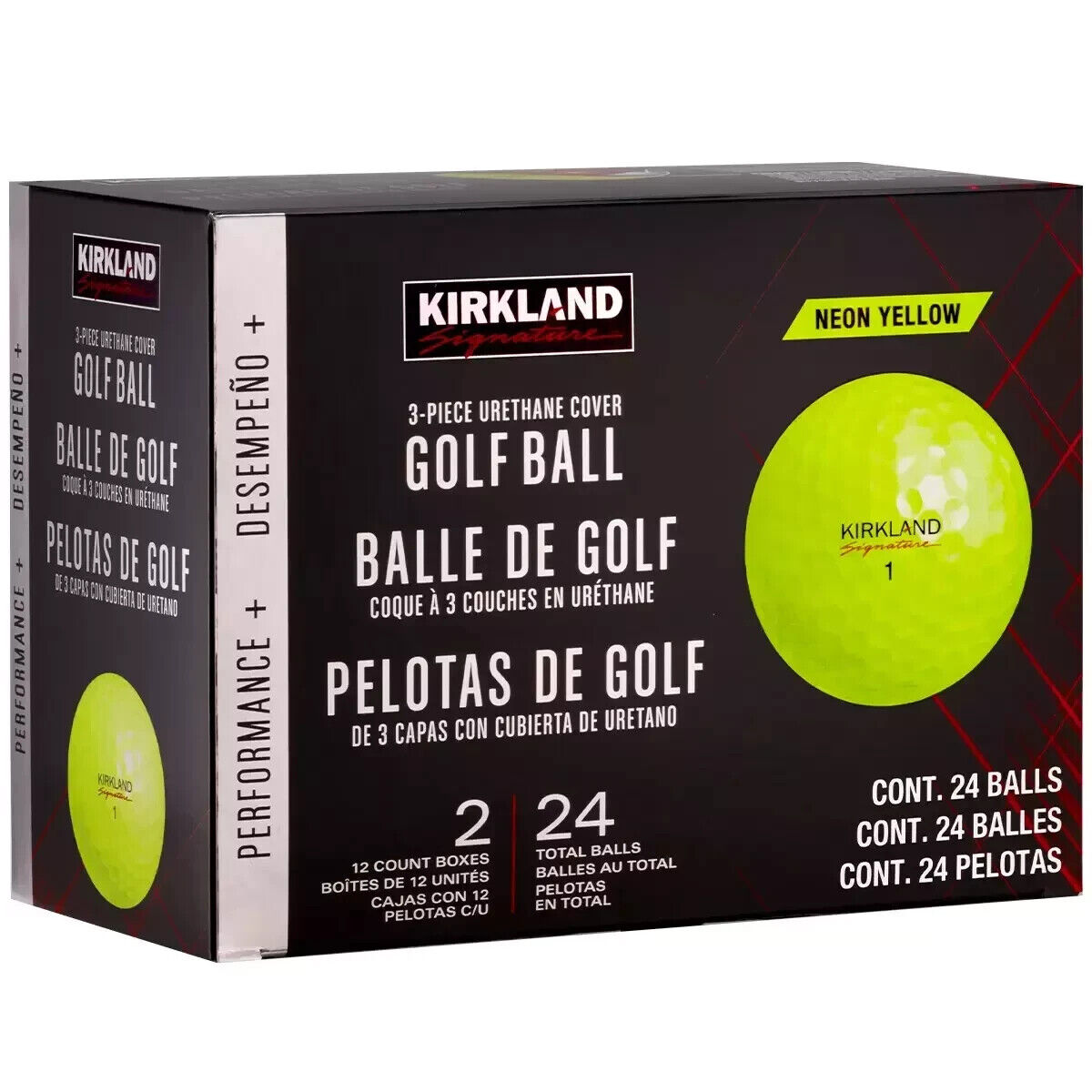 KIRKLAND SIGNATURE Performance+ 3-Piece Urethane Cover Golf Ball 24 Balls Yellow