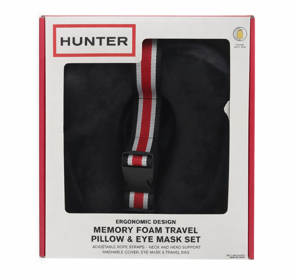 HUNTER – Memory Foam Travel Pillow & Eye Mask Set with Travel Dust Bag – Black