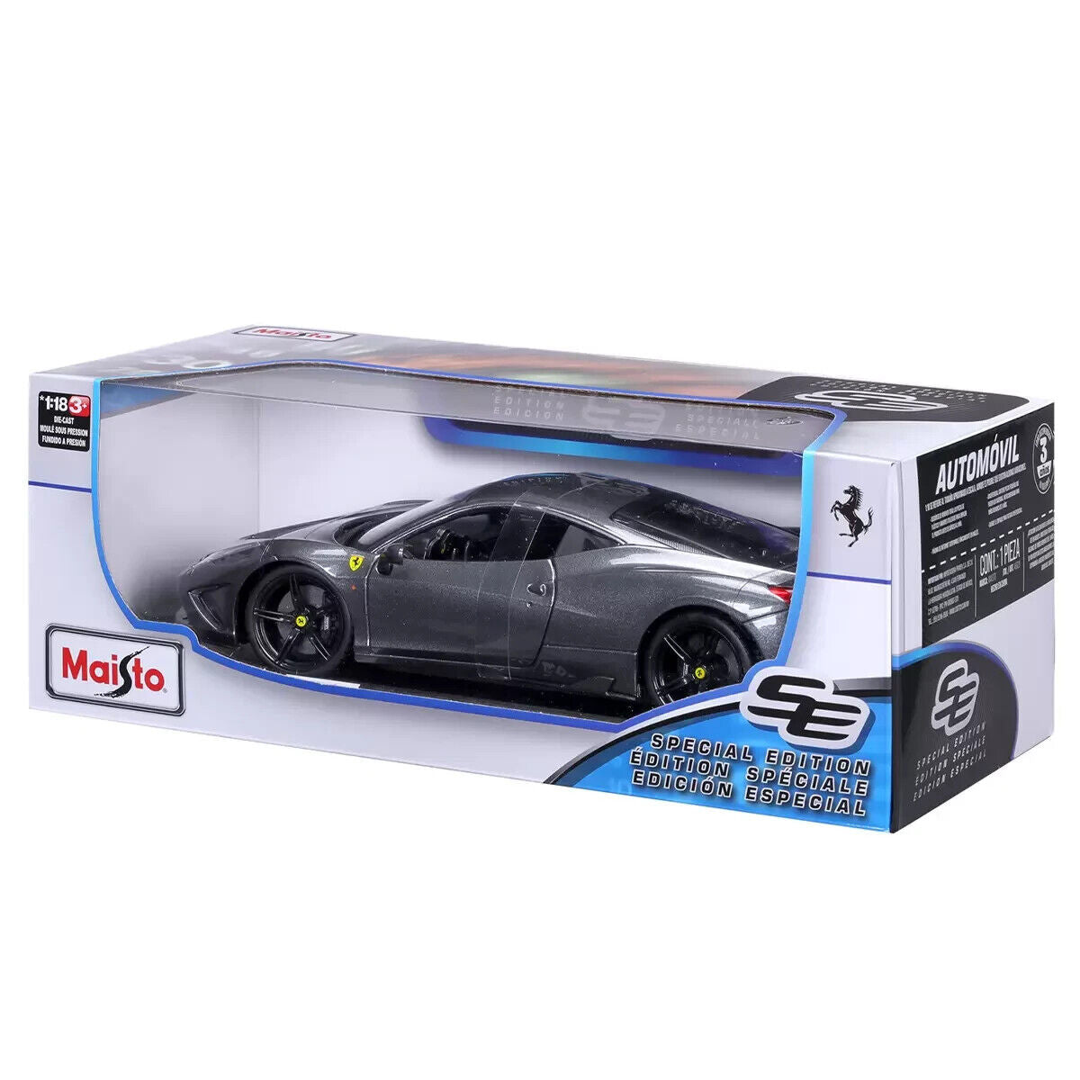 Maisto 1:18 Ferrari 458 Speciale Metallic Grey Detailed Die Cast Toy Diecast Car