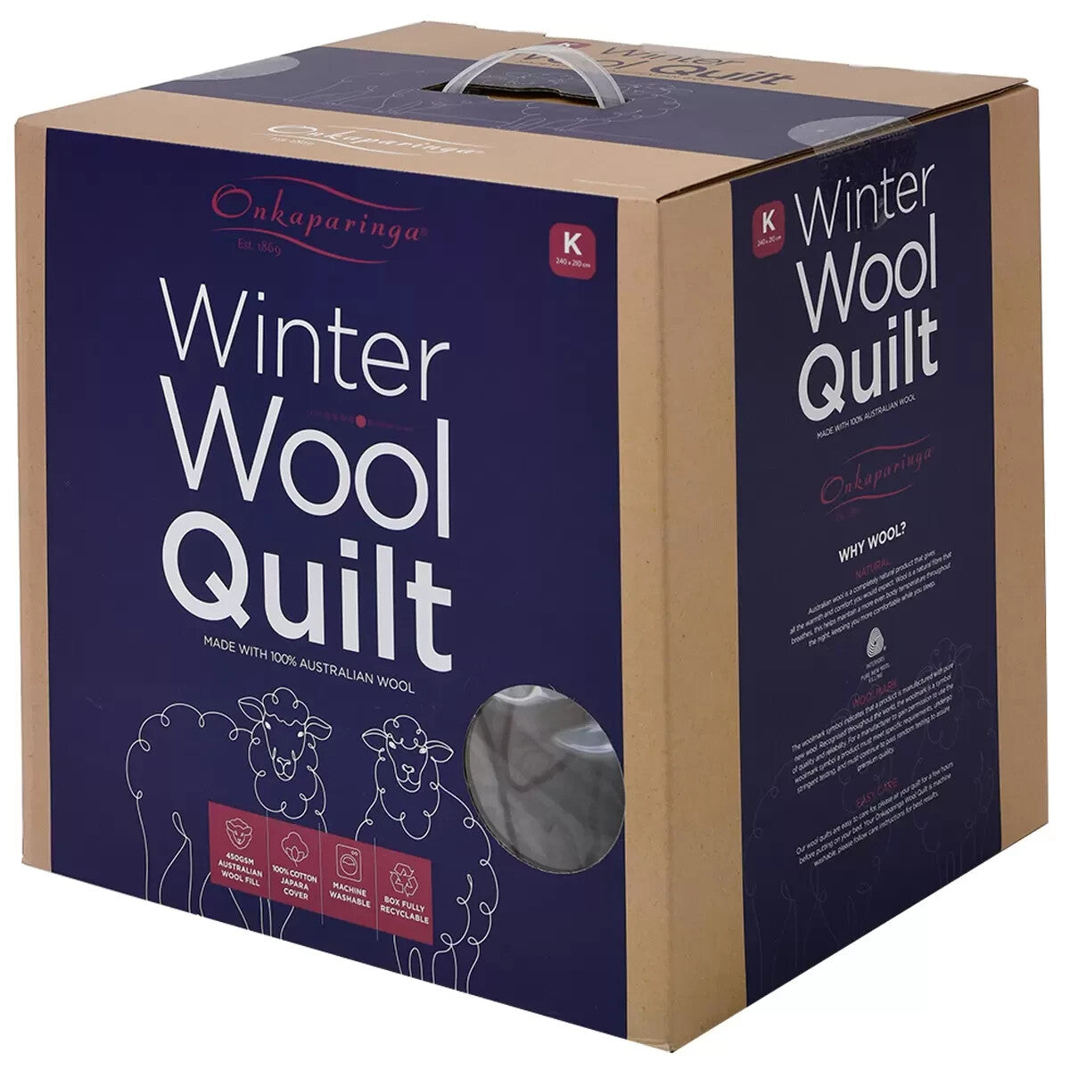 Onkaparinga 100% Australian Wool Quilt Cotton Cover Warm Comfortable King