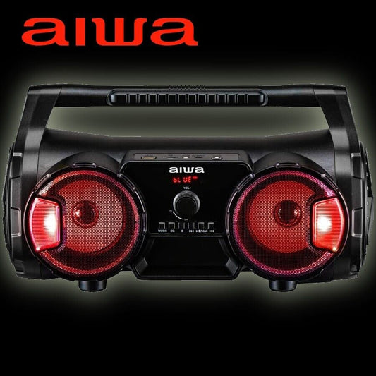 Aiwa Portable Bluetooth Party Speaker Boombox LED Lights USB FM Radio Remote EQ