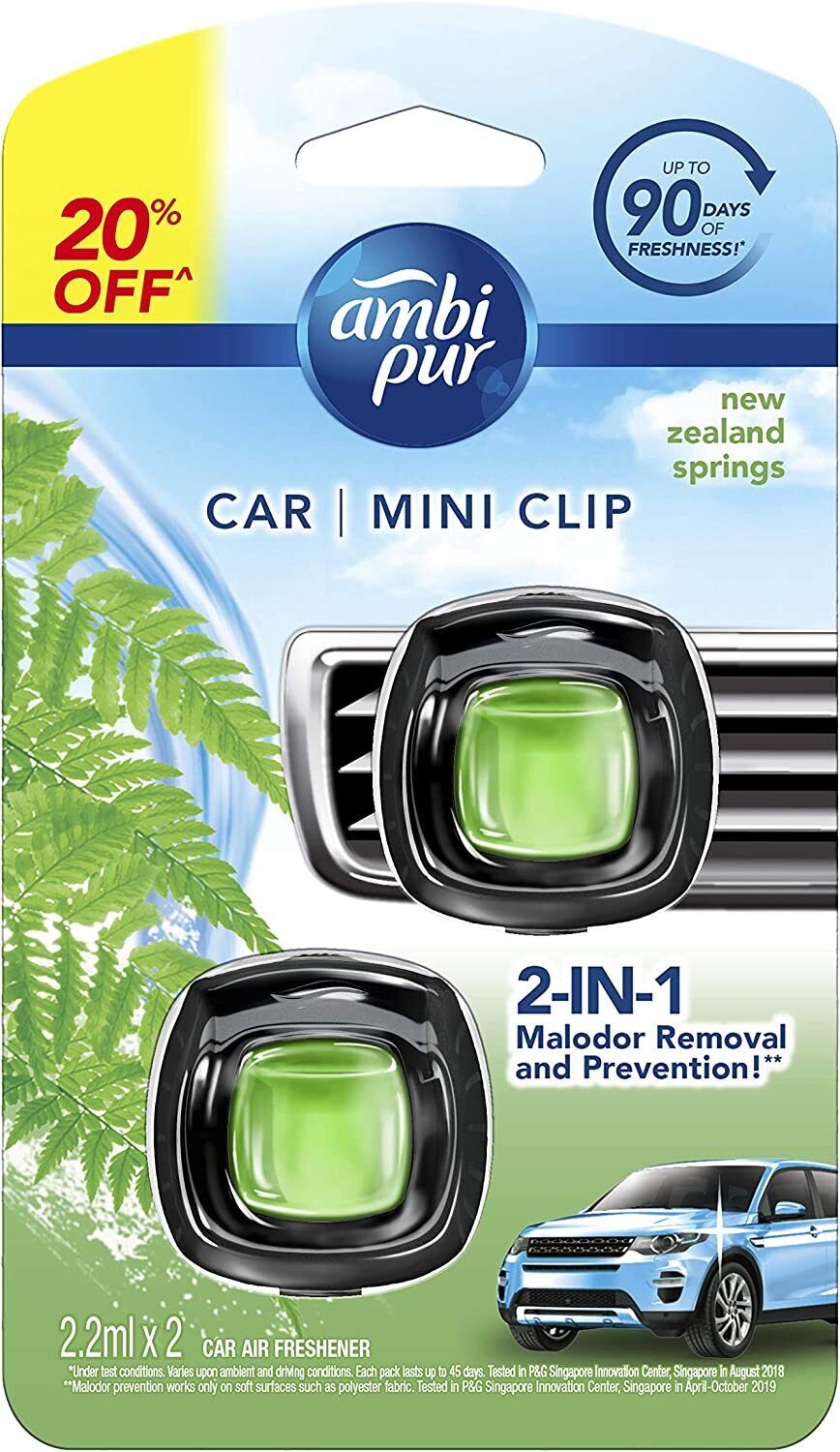 Ambi Pur Car Air Freshener Eliminates Odours Freshens vent attach 1x/2x/5x 2ml