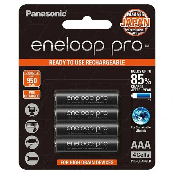 4x Panasonic Eneloop Pro - AAA NiMH Rechargeable Batteries - Made in Japan
