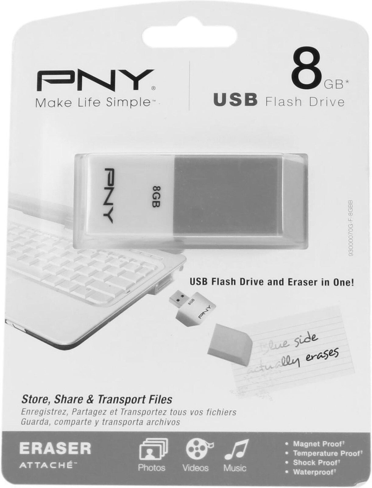 PNY 8GB USB 2.0 Flash Drive ERASER ATTACHE assorted colour