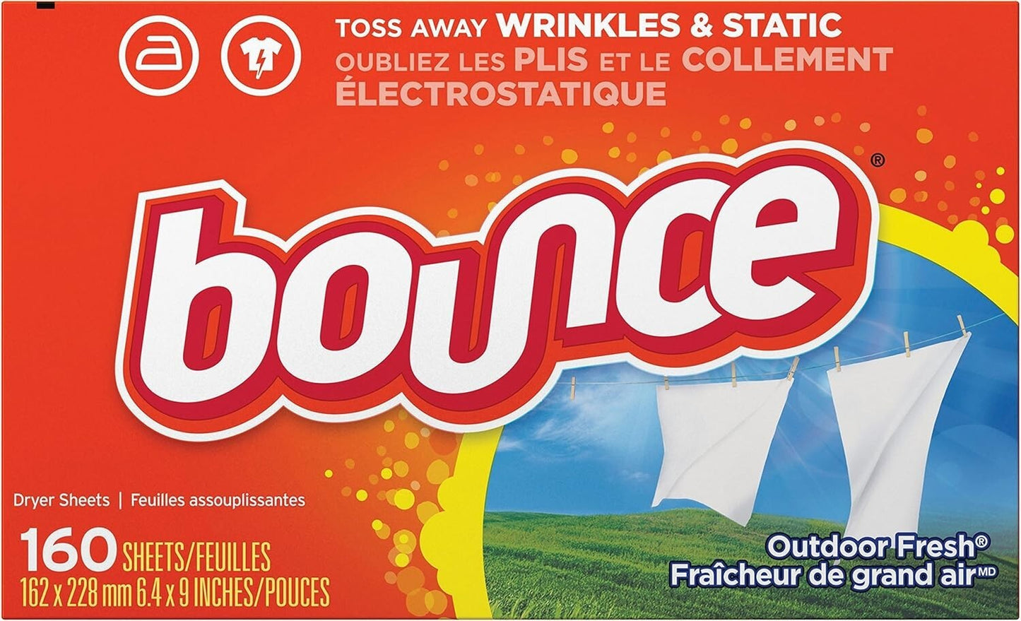 Bounce Fabric Softener Dryer Sheets Outdoor Fresh sheet 160/320/480/640 New