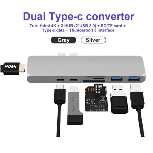 7in1 USB-C Type C HD Output 4K HDMI USB 3.0 Adapter SD TF CARD HUB MacBook Pro