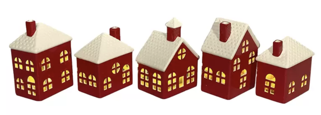 Christmas Decoration 5-piece Ceramic Village with LED Lights