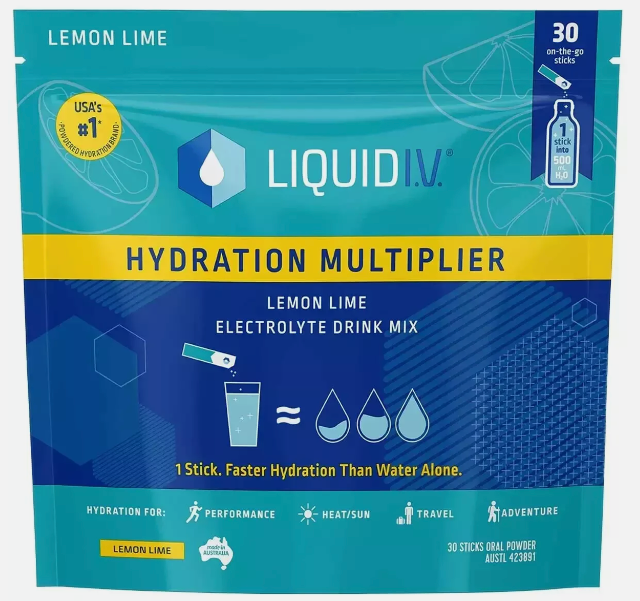 Liquid I.V. Hydration Multiplier Electrolyte Drink Mix Lemon Lime 30 Sachets