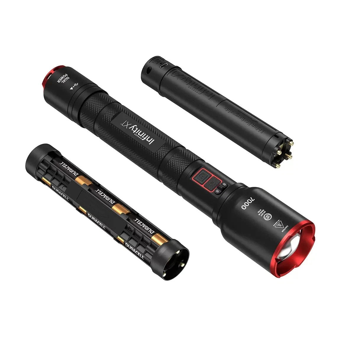 Infinity X1 7000 Lumen Dual Power Rechargeable Flashlight LED Tactical Torch