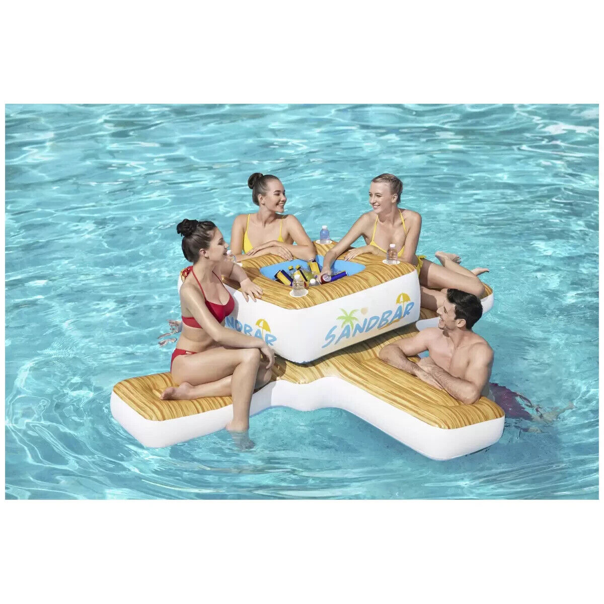COOL Bestway Inflatable Pool Sandbar Water Float Island Bar Cooler Lounge  246cm