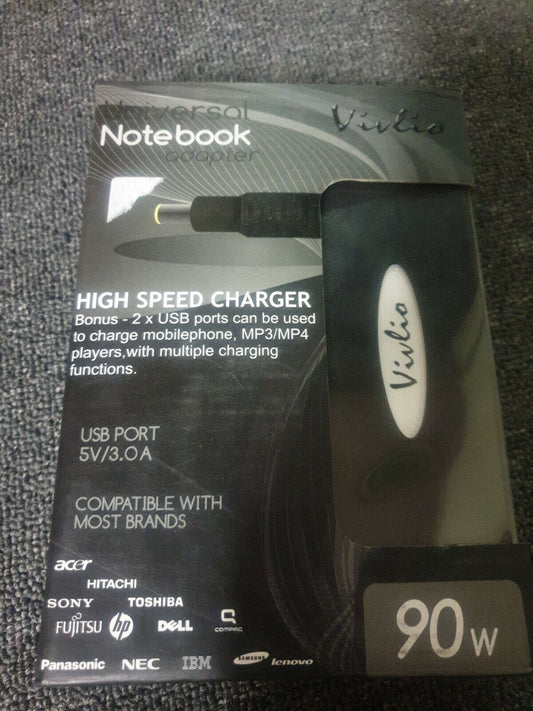 Vivlio Universal Notebook Adapter 90W High Speed Charger Bonus - 2xUSB ports 
