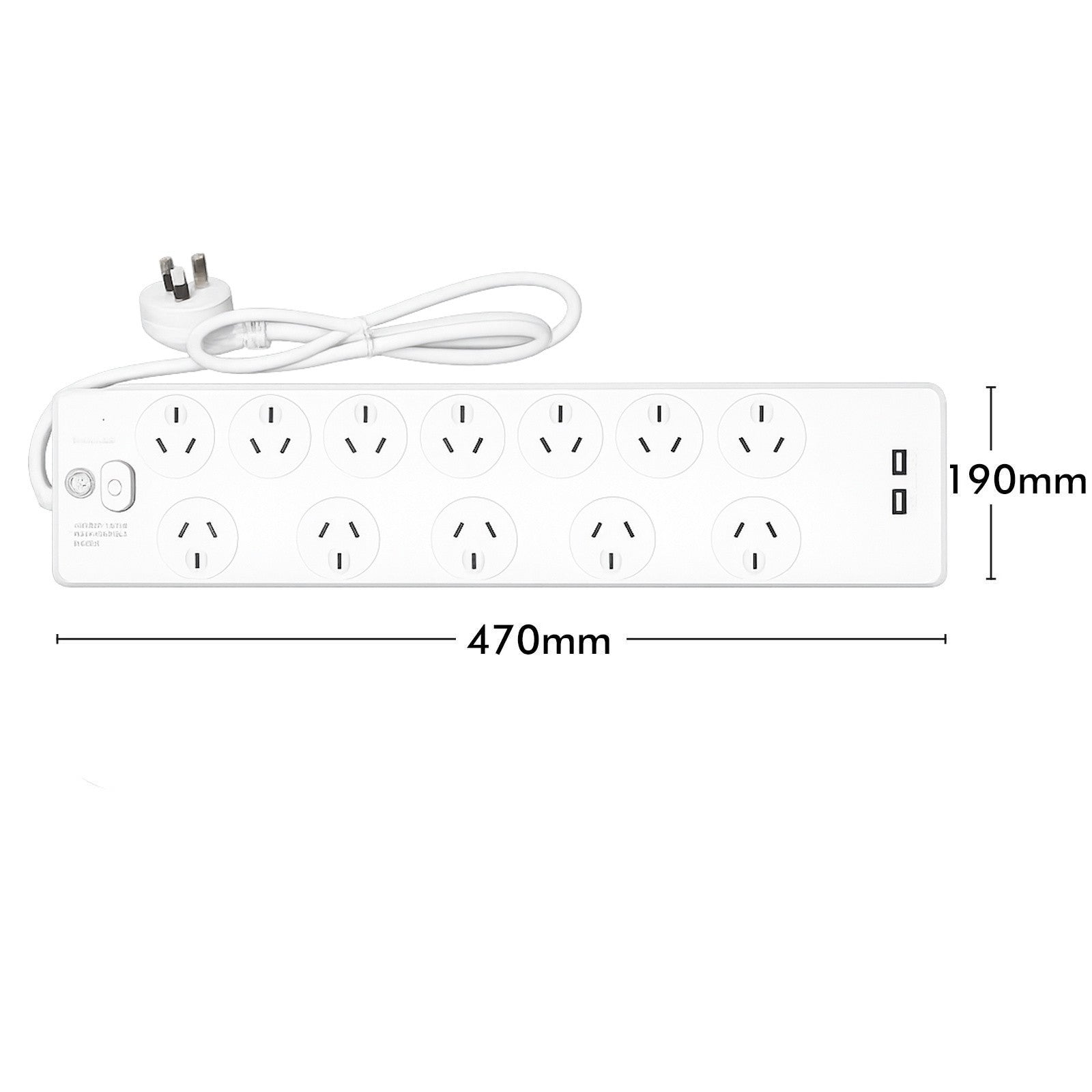 Arlec 12 Outlet Surge Protected Powerboard with 2 X USB Charger, On OFF Switch