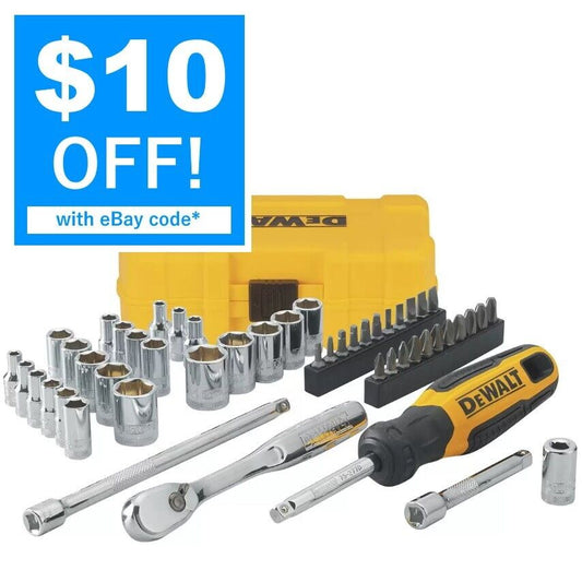 Dewalt Socket Set Tool Kit Spinner Handle Bit Adapter Ratchet Wrench 50 Piece