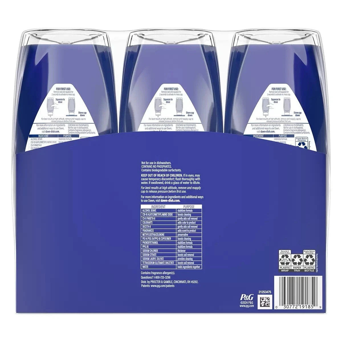 Dawn Platinum EZ-Squeeze Dish Soap 3 x 606ml