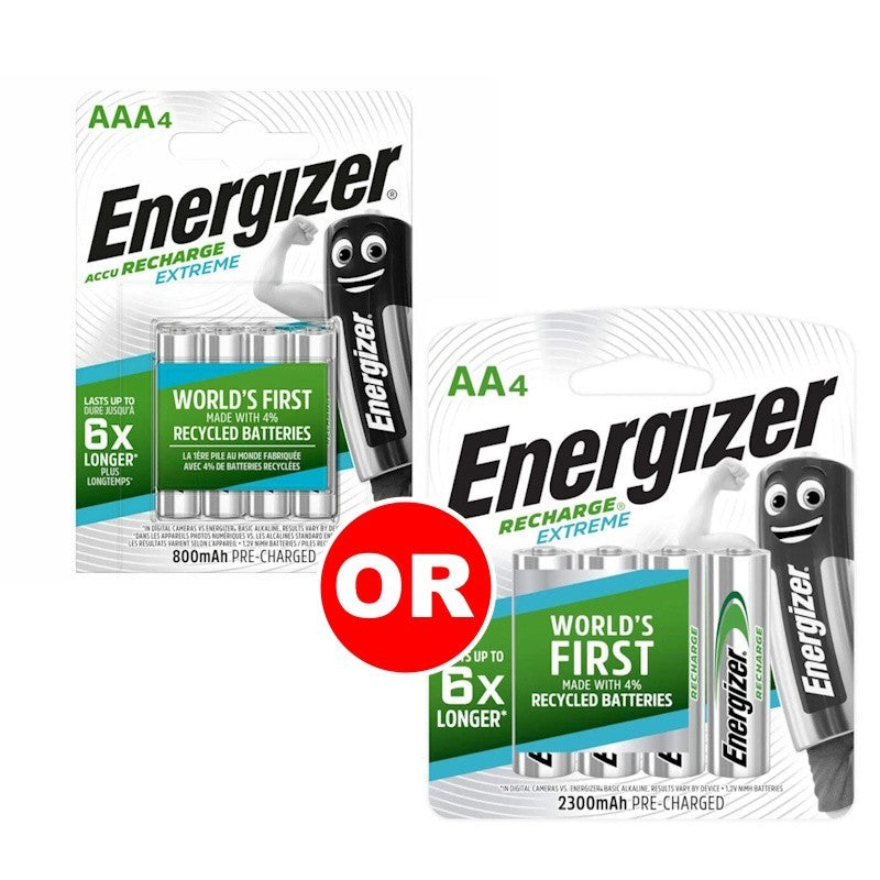 Energizer AA or AAA Rechargeable Batteries ACCU Recharge Extreme Pack of 4 