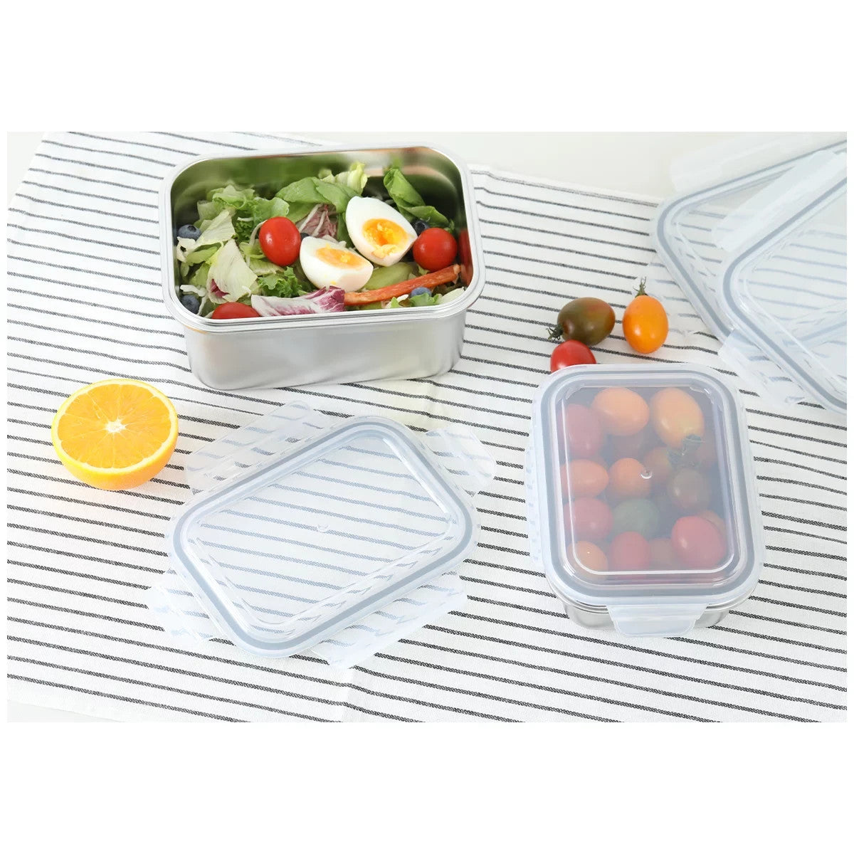 Neoflam Stainless Steel Container Microwavable 12 Pcs Set Stackable Food Storage