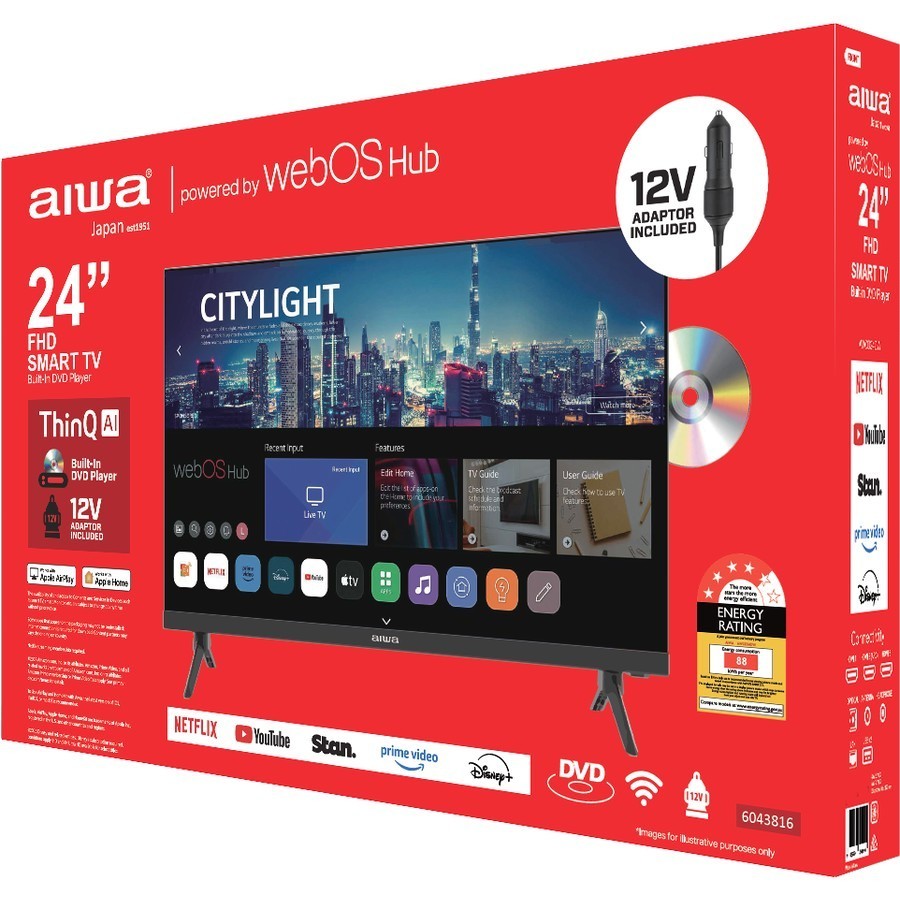 AIWA 24" Inch LED WebOS ThinQ AI Smart HD TV DVD Player Combo 12V Caravan Boat