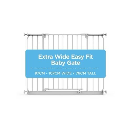 Perma Child Safety White Extra Wide Easy Fit Baby Gate 97 - 107cm wide 76cm tall
