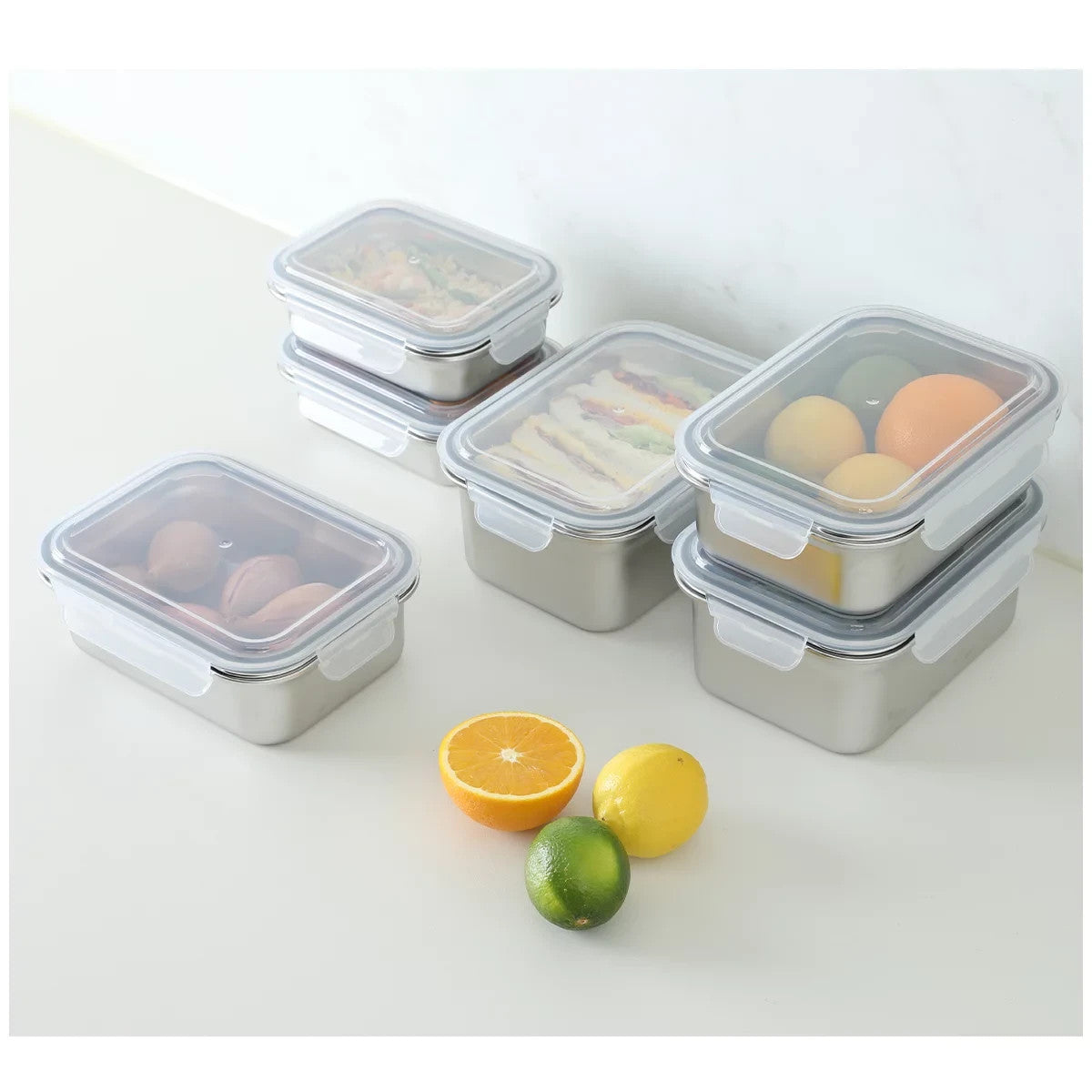 Neoflam Stainless Steel Container Microwavable 12 Pcs Set Stackable Food Storage
