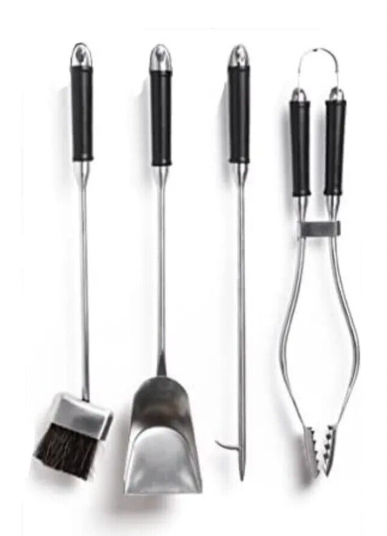 Scandia Ultimo Hansa Fireplace Tool Set Stainless Steel Shovel Poker Brush Tongs