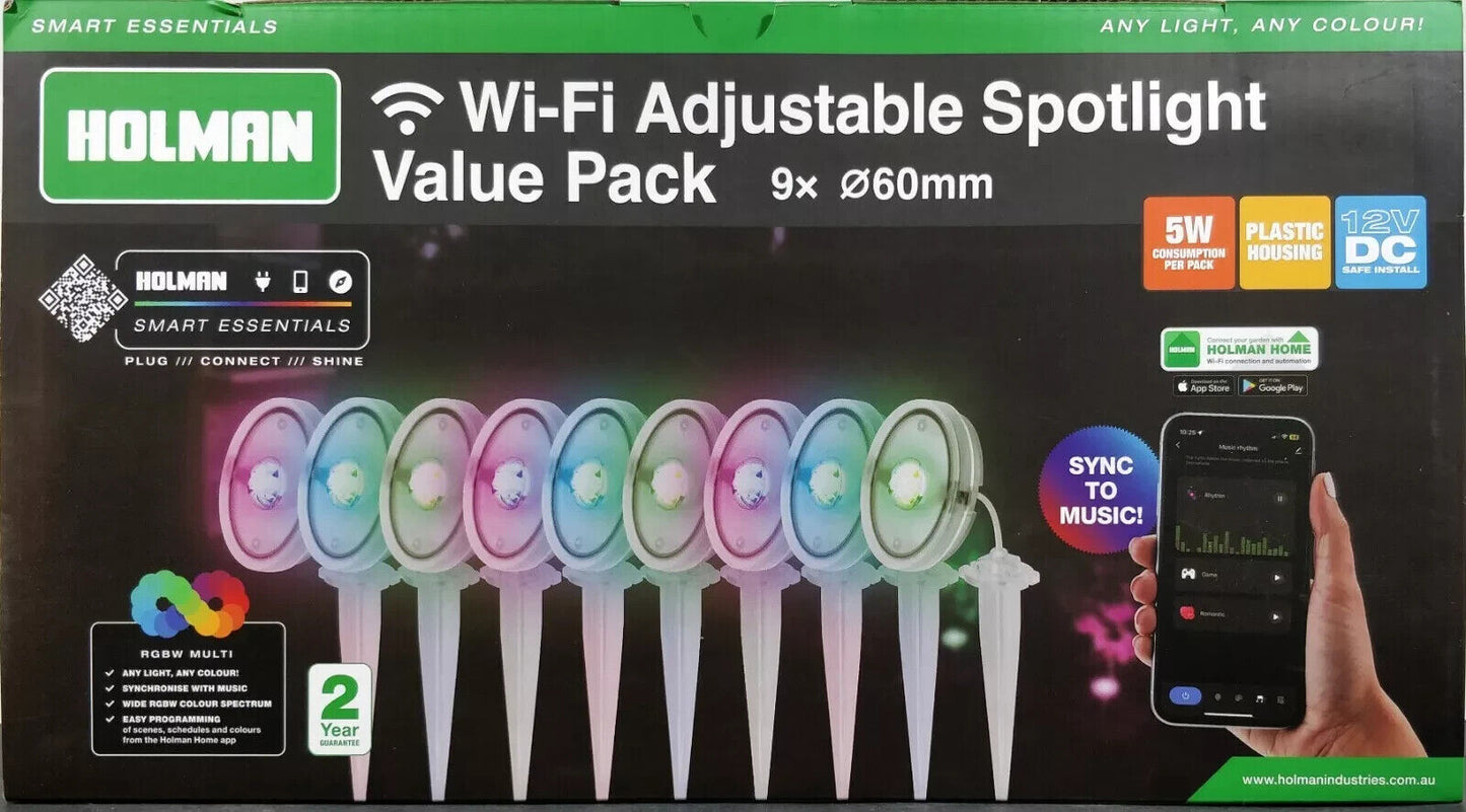 Holman 9 Pack RGB Wi-Fi Adjustable Garden Mini Spotlights Kit