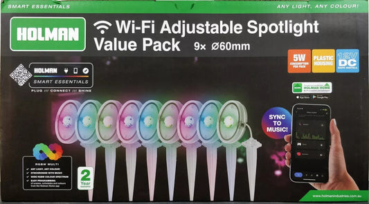 Holman 9 Pack RGB Wi-Fi Adjustable Garden Mini Spotlights Kit