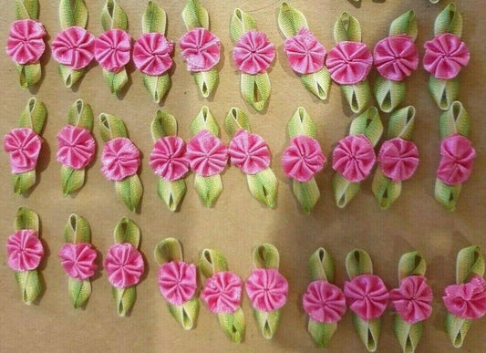 10x Handmade Ribbon Rosettes Fabric Flowers For Wedding,Clothes Embellishment