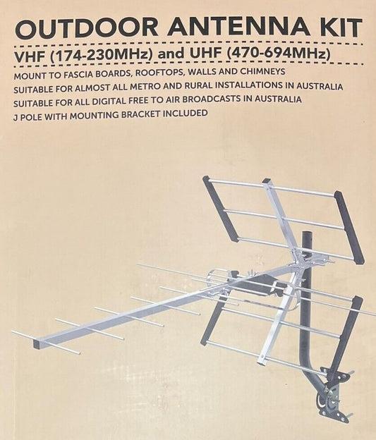 Outdoor VHF UHF TV Antenna with J Pole Mounting Bracket and 12m Coaxial Cable