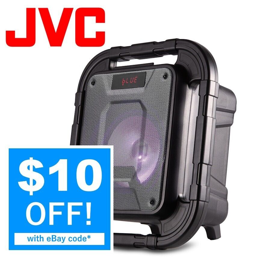 JVC Splashproof Portable Bluetooth Party Speaker 8” Subwoofer LED Light FM Radio