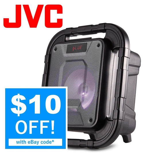 JVC Splashproof Portable Bluetooth Party Speaker 8” Subwoofer LED Light FM Radio