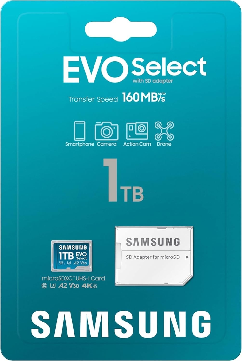 Samsung 1TB EVO Select Plus microSD Card A2 V30 U3 160MB/s + Adapter