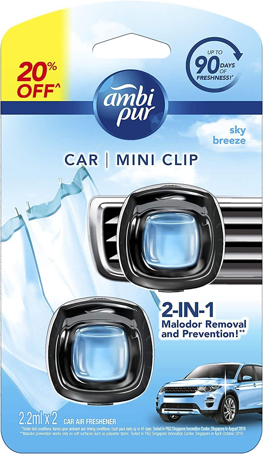 Ambi Pur Car Air Freshener Eliminates Odours Freshens vent attach 1x/2x/5x 2ml