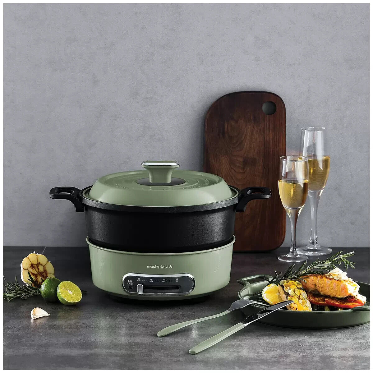 Morphy Richards Electric Pot Round Multifunction Grill Slow Cooker 1400W Green
