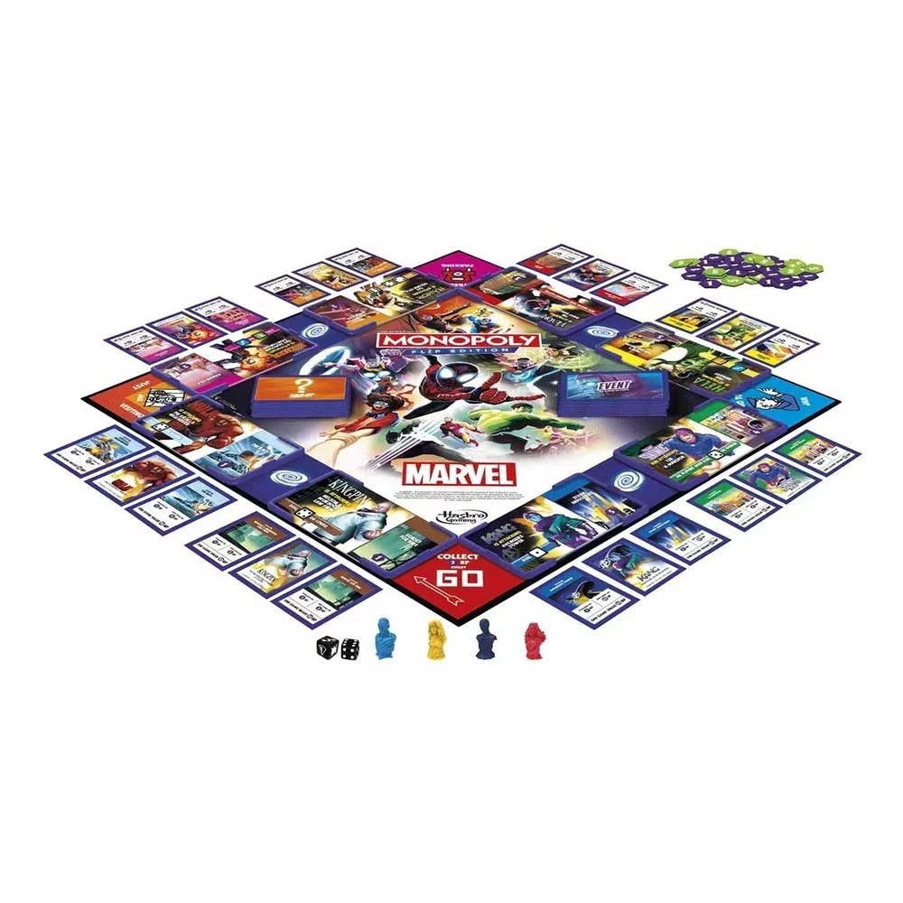 Monopoly Marvel Flip Edition Board Game Captain America, Ms. Marvel, Spider-Man