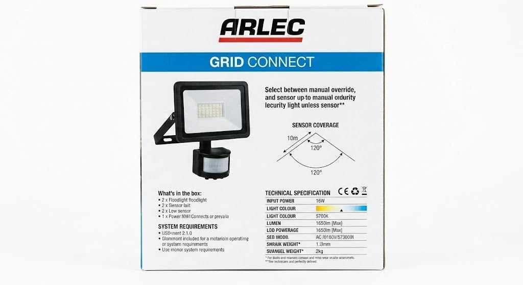 Arlec 16W 1600lm Grid Connect Smart LED Security Flood Light Movement Sensor