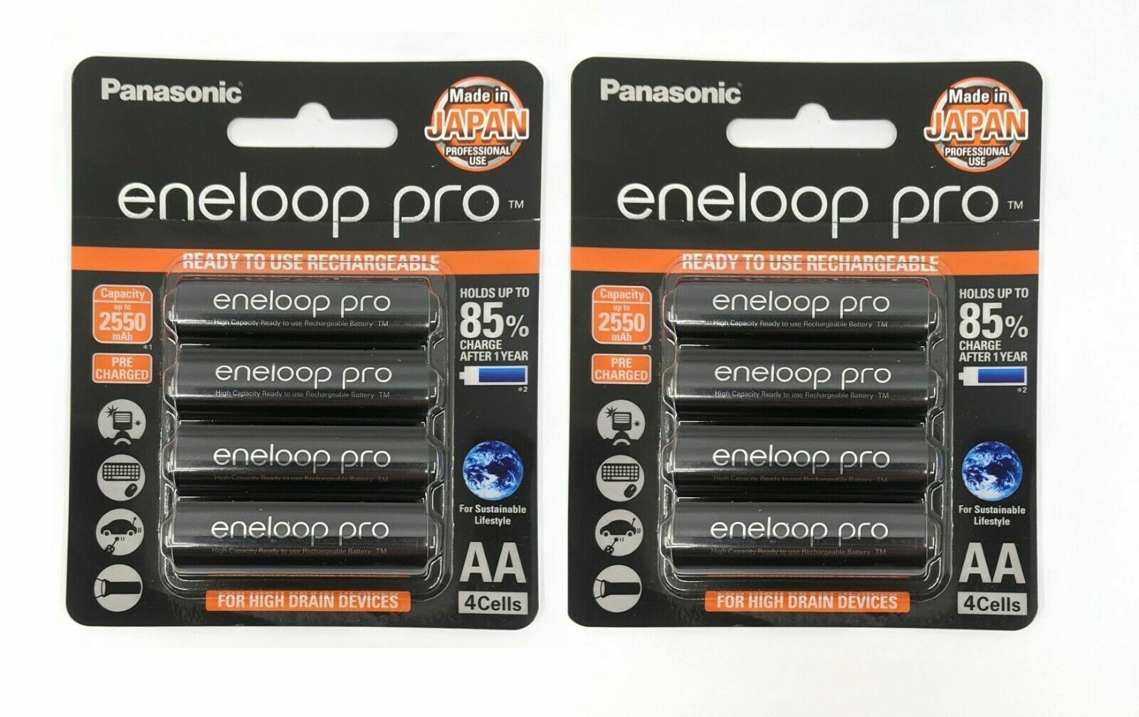 Panasonic Eneloop Pro - AA NiMH Rechargeable Batteries x 8 - Made in JAPAN