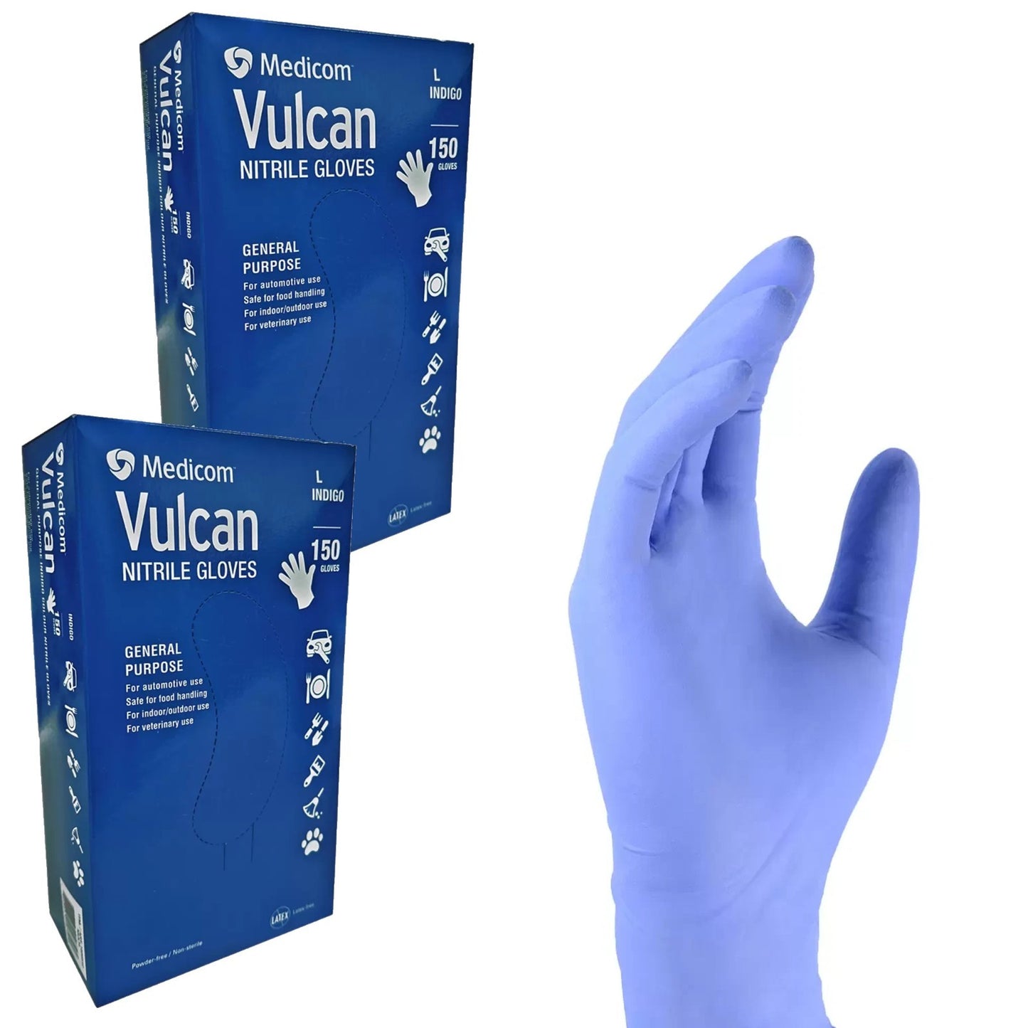 Medicom Vulcan General-Purpose Nitrile Gloves Size L, Large  2 x 150 Count
