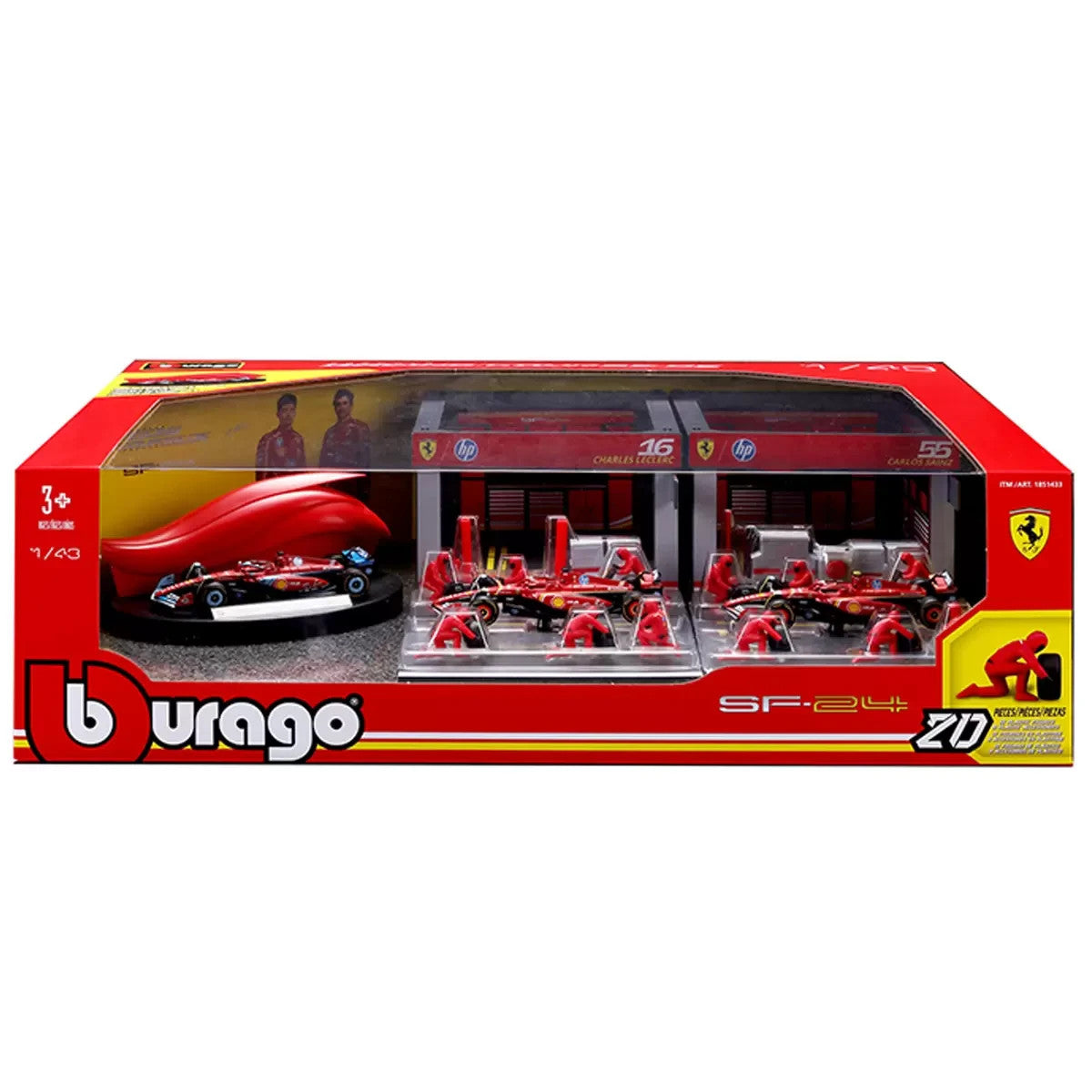 Bburago F1 Ferrari SF24 Deluxe Pack – #16 Charles Leclerc & #55 Carlos Sainz