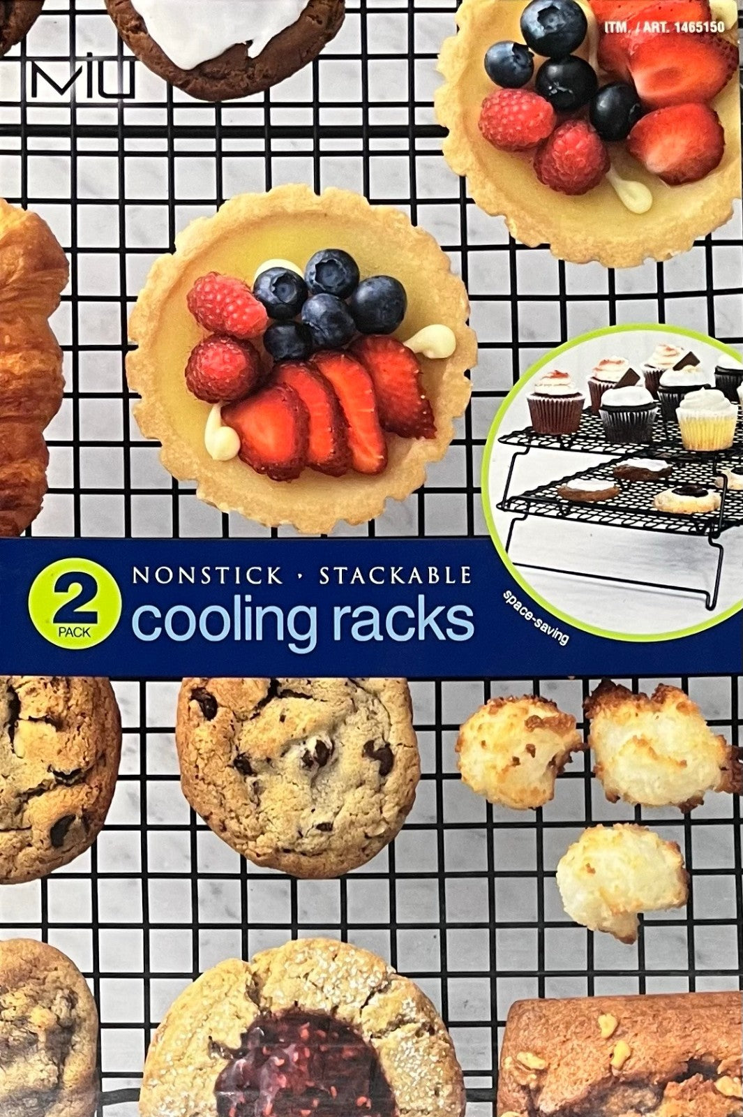 MiLi 2x Stackable Nonstick Black Mesh Cake Cooling Rack Foldable Baking Tray