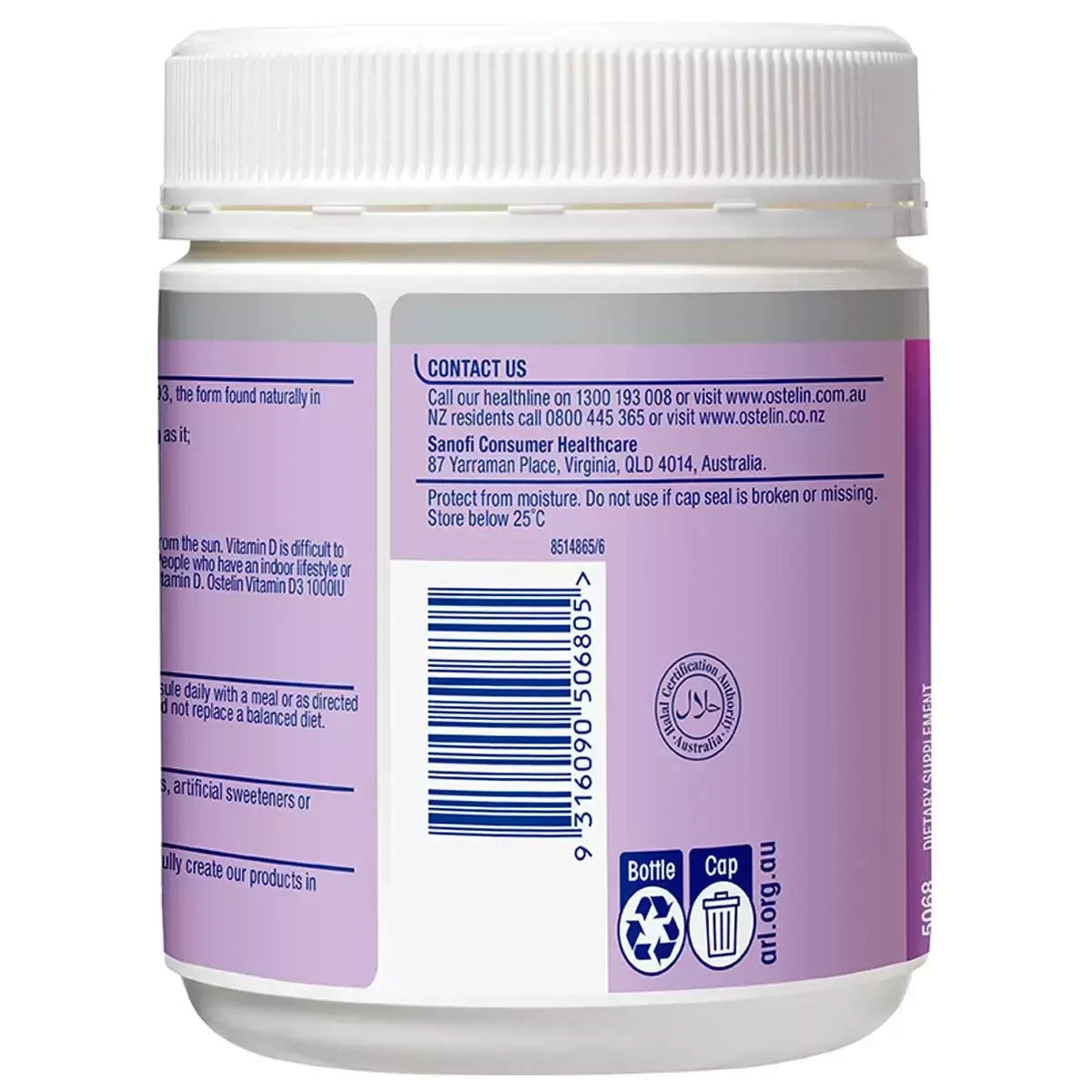 Brand Ostelin Vitamin D3 1000IU Maintain Muscle & Bone Strength 400 Capsules